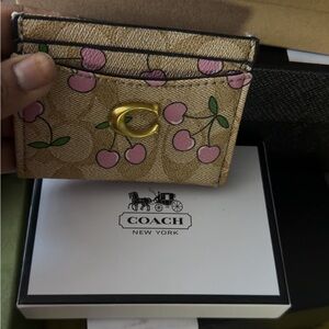 Coach Tan Cherry Print Card Holder